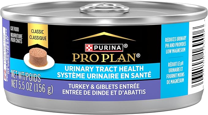 Purina Pro Plan Urinary Tract Health Turkey and Giblets Entree Classic Wet Cat Food Pate - 5.5 oz. Cans,(Pack of 48)