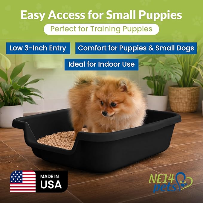 Dog Litter Box, Black Color, Small Size, Durable & Pet Safe Puppy Litter Box, Indoor Open Top Entry Dog Litter Pan, Comfortable for Dogs, Great for Small Dogs up to 6 lbs (2 Pack)