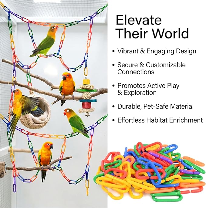 Sukh 250pcs Plastic C Clips Hooks Chain Links - Interchangeable Rainbow C-Links for Pet Parrot Parakeets Rat Sugar Glider Small Bird Cage Toys, Children Learning Supplies.