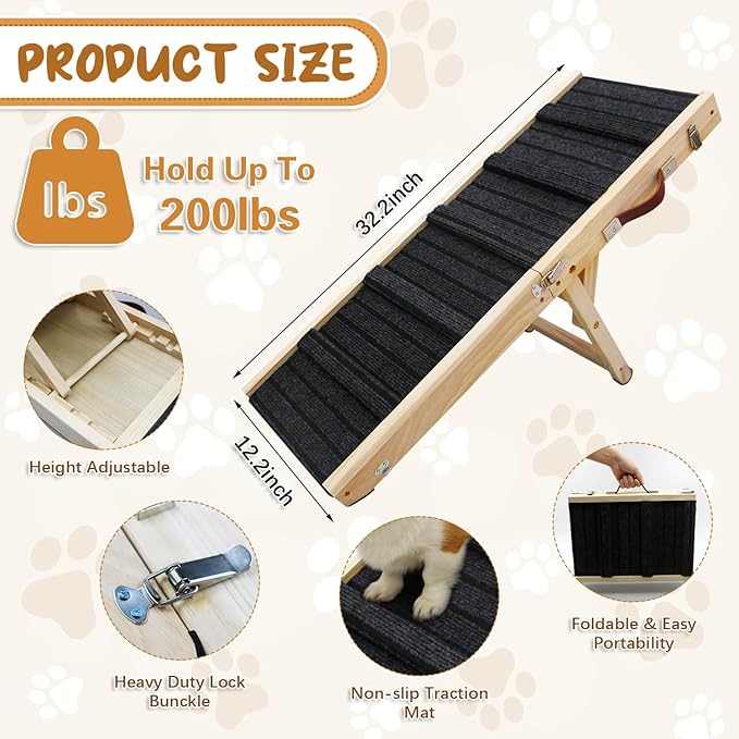 Large Dog Pet Ramp for Bed Couch Car 5 Adjustable Height Pet Step with Non-Slip Mat 9.06" to 20.8" Foldable Dog Steps for Small Large Old Dogs Cats