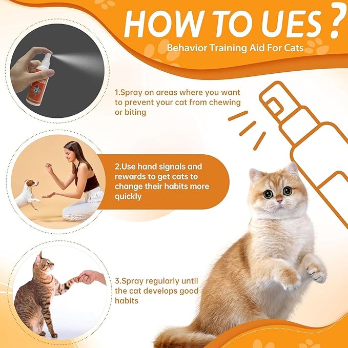 Cat Deterrent Spray, Natural Cat Spray Deterrent for Urine Marking & Scratching, Safe Indoor & Outdoor Effective Cat Scratch Deterrent Training Aid for Furniture - 2 Pcs