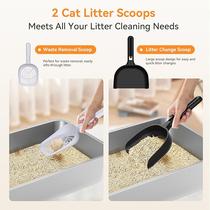 2 Pack Stainless Steel Litter Box, XL Enclosed Cat Litter Boxes, Metal Litter Pan with High Sides Odor Free Non Sticky Easy Cleaning, Black