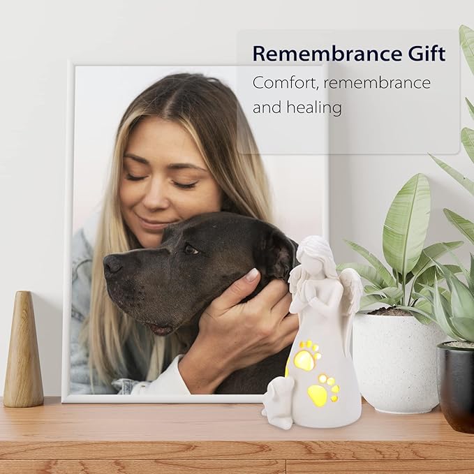 BEARAE Loss of Dog Sympathy Gift, Dogs Memorial Gifts, Pet Loss Candle Holder Figurine Statue, Dog Passing Away Statue Remembrance Gift, Puppy Angel Figurine for Dogs Owners