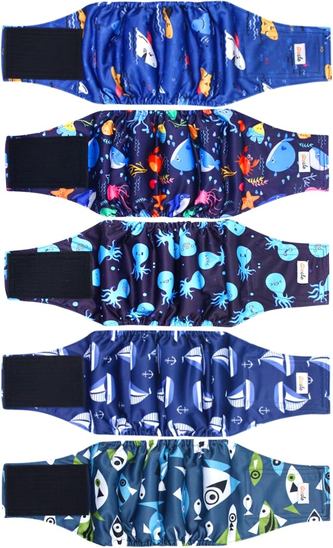 5 Pack Dog Diapers Male Reusable, Premium Belly Bands for Dogs, High Absorbing Male Dog Pee Wraps for Doggie in Incontinence or Excitable Urination and Training M