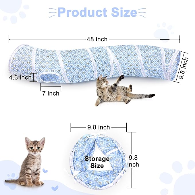 Glittme Cat Tunnel, Cat Tunnels for Indoor Cats, S-Shape Peekaboo Cat Cave with Cat Toys, Foldable Cat Tubes and Tunnels for Cats, Rabbit, Puppy, Guinea Pig