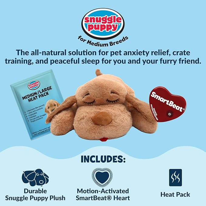 Snuggle Puppy Heartbeat Puppy Toy for Large Breeds, Plush Dog Toy with Real-Feel Pulse and Heat Pack for Crate Time, First Nights, and Rest - Biscuit