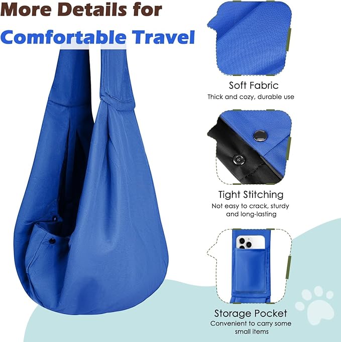 Pawaboo Small Dog Sling Carrier, Reversible Hands Free Dog Sling Carriers for Small Dogs and Cats, Puppy Slings Carrier with Safety Harness, Puppy Essentials, Sapphire Blue