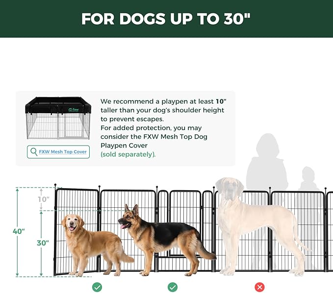 FXW Rollick Unleashed Dog Playpen for Indoor, Yard, RV Camping, 40 inch 8 Panels for Medium and Large Dogs, Black│Patented