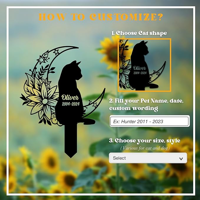 Pet Grave Markers Cat, Custom Pet Memorial Headstone with Name & Dates, Personalized Cat Tombstone for Garden or Pet Cemetery – Multiple Sizes & Colors