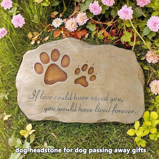 jinhuoba Paw Prints Dog Pet Memorial Stones, Pet Garden Stone Grave Marker for Dog or Cat, Hand-Painted Pet Memorial Gift Loss Gifts Sympathy Gifts for Dogs or Cats Indoor or Outdoor, 11" x 8"
