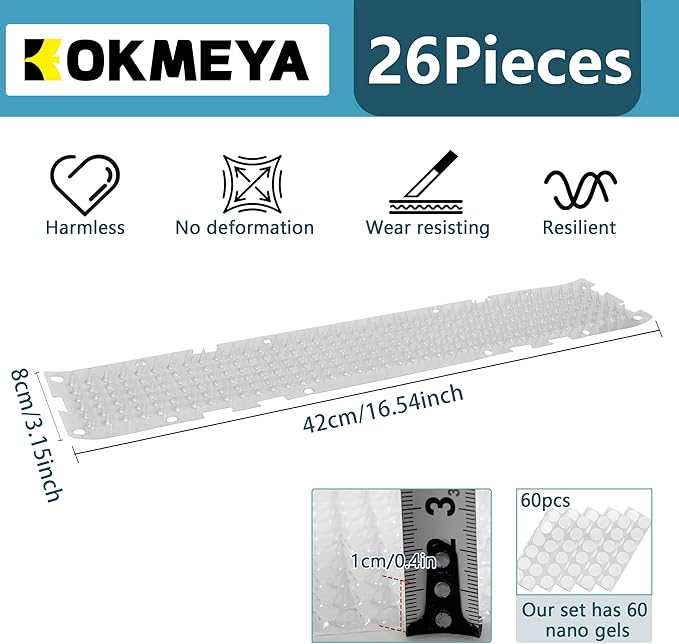 26 Pack Scat Mat for Cats - 3.3 x 16.7 Inch Cat Deterrent Mat to Keep Cats Out of Yard Permanently, Dog and Cat Spikes Mat with 0.5 Inch Sturdy Design Spike for Cat Pee Deterrent