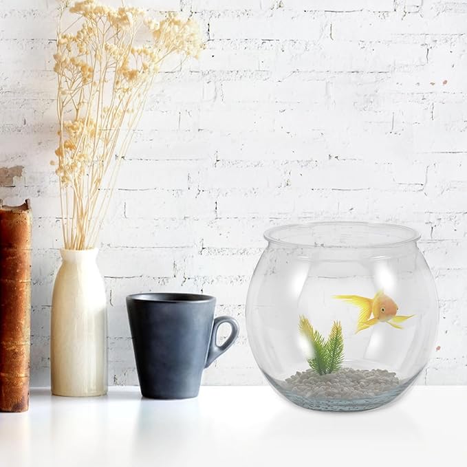 Fish Tank Small Glass Fish Bowl Plastic Aquarium Goldfish Tank Desktop Turtle Tank Goldfish Bowl Micro Landscape Decoration for Home Office Table Decor 16.5x16.5cm Bubble Bowl