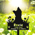 Personalized Yorkshire Terrier Dog Memorial Stake Grave Marker, Custom Dog Yorkshire Terrier Memorial Grave Marker Garden Stake, Metal Flowers Dog Memorial Yard Garden Sign with Stake