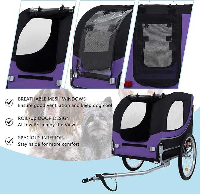 Large Dog Trailer for Bike, Folding Bike Trailer for Dogs with 18.9" Wheels, 120LB Capacity All-Terrain Pet Carrier, Universal Bicycle Coupler