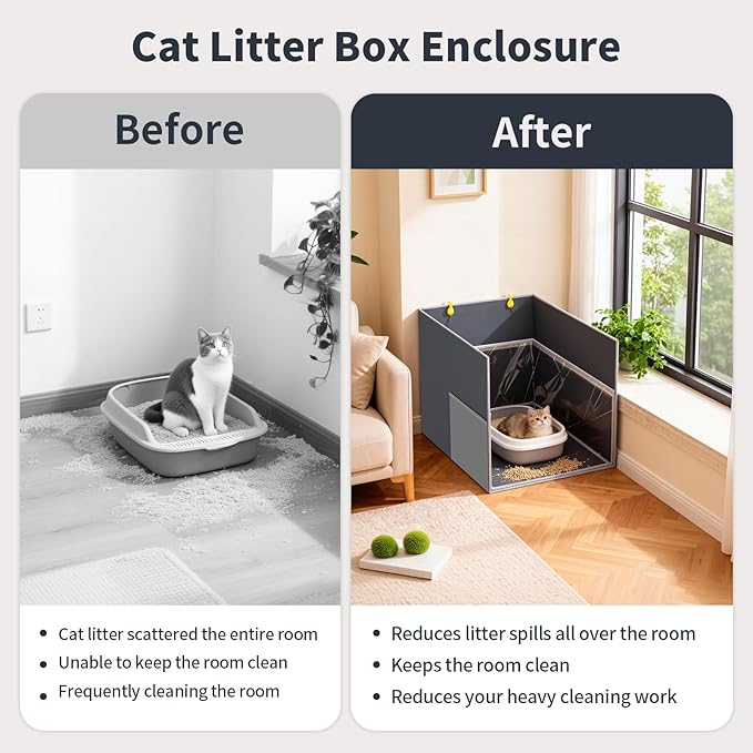 Aokeyee Cat Litter Box Enclosure Splash Guard, Extra Large 27"x22"x17" Foldable Waterproof Shield with Removable PVC Mat, Easy Clean Pet Litter Box Cover with 2 Hooks