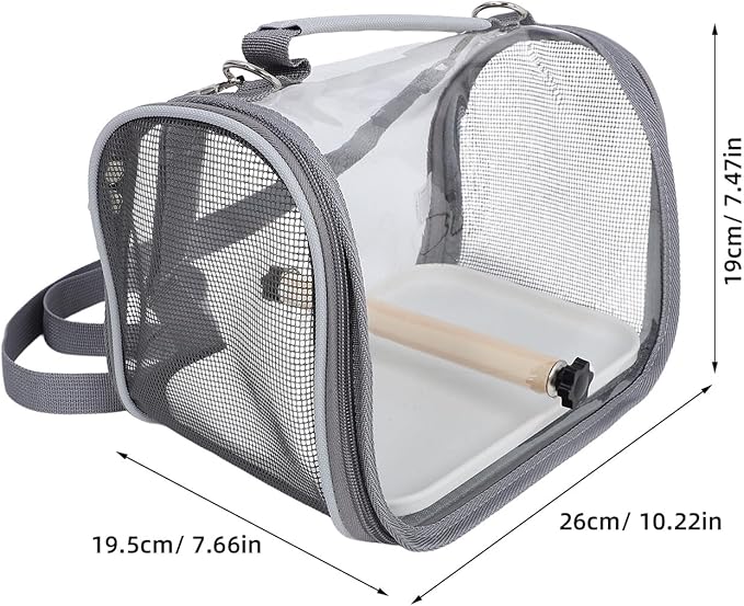 DECHOUS Portable Small Bird Travel Carrier Cage with Standing Perch, Handheld Lightweight Bird Carrying Case for Parrots, Conures, and Lizards, Gray Compact Travel Bag for Pets