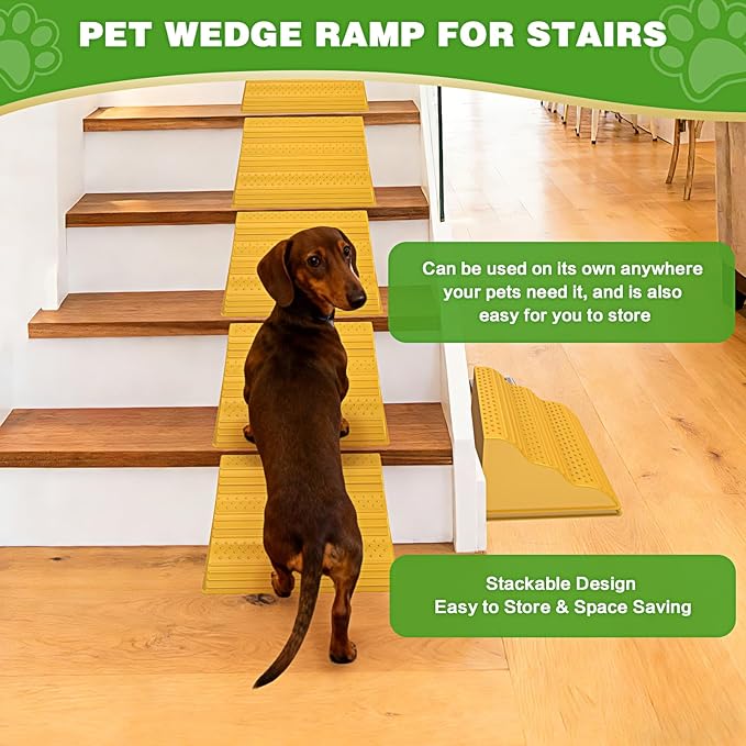 Moderate 3-Step Stair Ramp for Aged & Injured Pets, Lightweight Pet Ramp with Non-Slip Surface for Small Size Dogs Cats, Dog Wedge Ramp for Stairs/Staircases(120LBs Loading, 2PCS)
