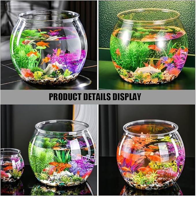 Angoily 5.11 Inch Transparent Plastic Fish Bowl Small Round Aquarium Tank for Goldfish Desktop Office Home Decor Portable Small Aquarium