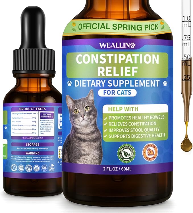 Cat Constipation Relief, Constipation Relief for Cats, Cat Constipation Support, Promotes Digestive Health, Chicken Flavor Natural Herbal Supplement, 60 ml/2 Fl Oz