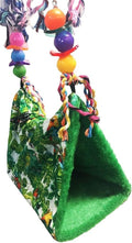 Parrot Printed Happy Hut Pet Cozzy Cage Snuggle Tent Bunk Hammock Bird Toy Toys Craft Cages Cockatiel Budgie Lovebird (Small, Green Print)