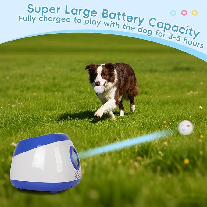 FAHKNS Automatic Ball Launcher for Large Dogs: 40/60/80FT Distance Dog Ball Thrower with Remote Control, 3 Adjustable Distances & Random Mode, 8 Pack 2.5" E-TPU Balls Included