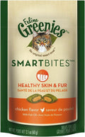 Greenies Cat Treats, Feline Smartbites, Skin & Fur Health, Crunchy and Soft Cat Treats, Chicken Flavor, 2.1 oz. Pack