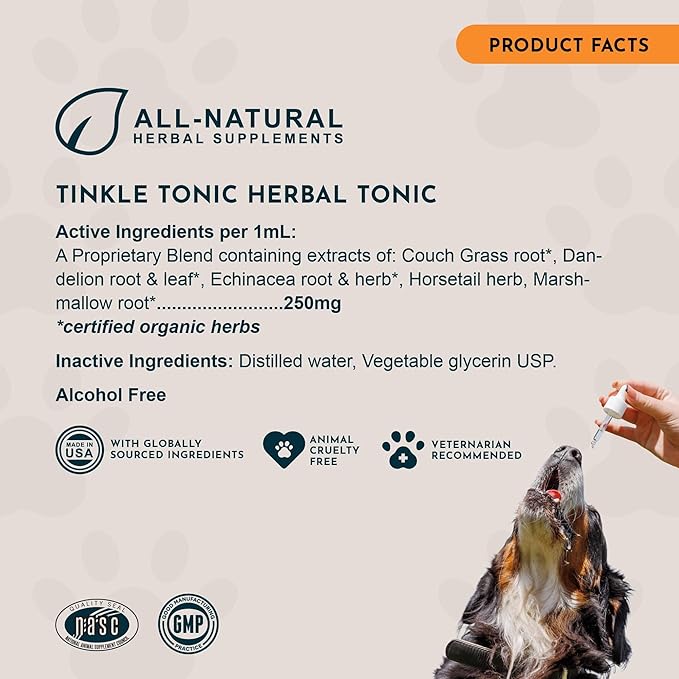 Animal Essentials Tinkle Tonic - Dog & Cat Urinary Tract Support, Kidney Supplement, Supports Urinary Tract, Bladder Health for Pets, with Marshmallow - 2 fl oz