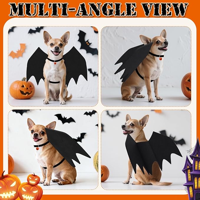 Cat Halloween Costume, Small Dog Halloween Costumes - Bat Wing with Pumpkin Bell for Pet Halloween Cosplay Party Dress Up Accessories (Large)