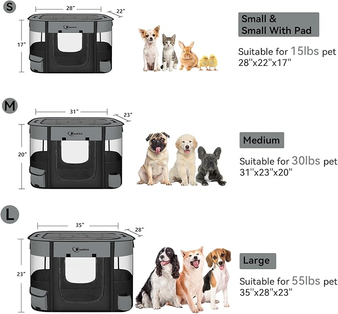 Dog Playpen,Cat Pet Puppy Pen,Portable Playpens for Dogs Indoor Outdoor Travel Camping Use,Foldable Dog Kennel Tent Crate for Rabbit Small Animals with Carrying Case (Dark Grey, Medium)