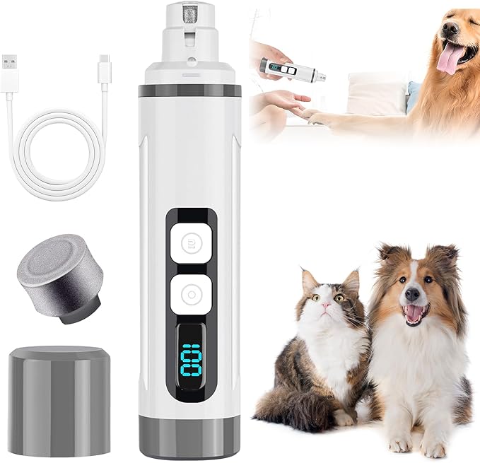 Pet Nail Grinder Cordless, 2025 Upgraded Rechargeable Dog Nail Trimmer with LED Light 3 Speeds, Dogs and Cats Pet Paws Grooming Tool with Replacement Grinding Heads