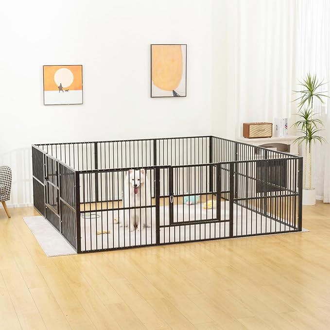 Dog Playpen - 32" Height Dog Pen, Heavy Duty Puppy Pen with Door, Safe & Sturdy, Easy Assemble for Indoor/Outdoor Pet Playpen