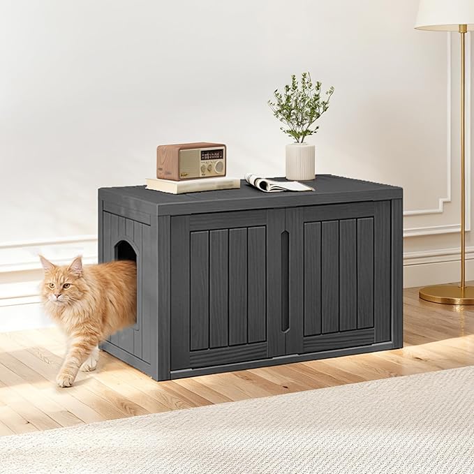 DRATO Outdoor Indoor Cat House, Resin Waterproof & Easy to Assemble Cat Shelter Suitable for Indoor & Outdoor Cats, Sturdy & Durable