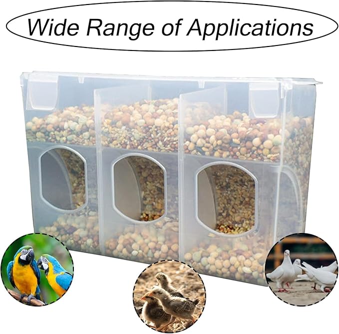 2 Pack Automatic Pigeon Bird Feeder Water, Plastic Feeder Water Dispenser Drinkers for Cage, No Mess Hanging Parrot Feeders, Cage Accessories for Parakeet Quail Bird Chicken (3 Hole-Hook)