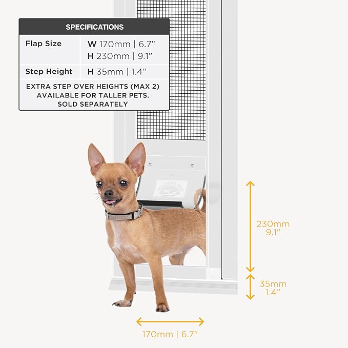 Hakuna Pets V2 Patio Pet Door Screen Insert Panel for Sliding Doors, Fits Door Track Min Ht 55.12" to Max Ht 84.25",UV Resistant Mesh, Locking Magnetic Dog Door, Easy Install and Removal, Small, White