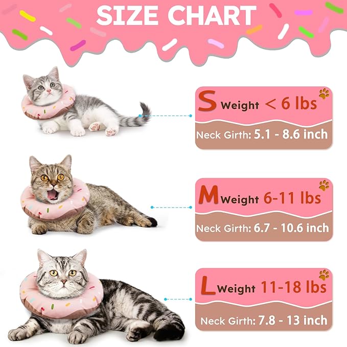 Cat Cone Collar Soft, Waterproof Cat Recovery Collars Spay Cones to Stop Licking Cute Donut E Collar After Surgery Anti-Lick Wound Healing Safety Elizabethan Collar for Kittens (Donut Pink, Small)