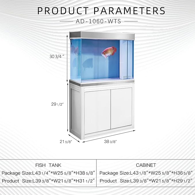 100 Gallon Glass Aquarium with Aluminum Cabinet - Including Sump for Filtration and Circulation, Plumbing, LED, White