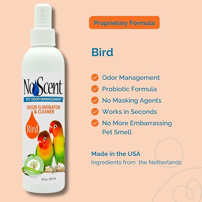 No Scent Bird Cage Cleaner Spray & Pet Odor Management, Natural Aviary Freshener (2 Fl Oz / 59 mL) Pack of 2