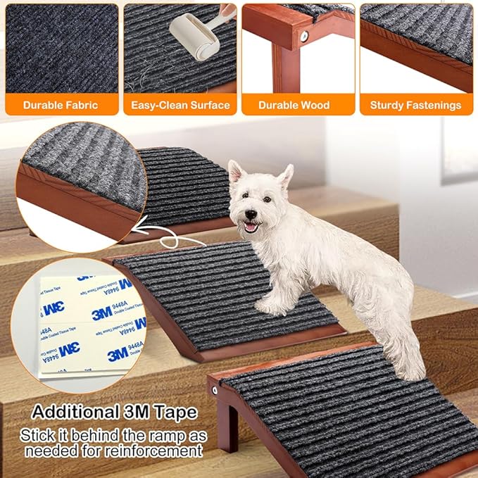 In hand Dog Ramp, Low-Angle Pet Stair Ramp for Small Dogs & Cats for Any Staircase, Non-Slip Steps Stair Assist for Elderly, Injured Pets, 2 Packs