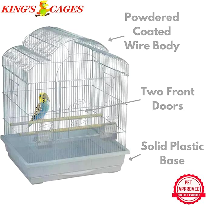 Kings Cages Model ES 2521 T Triple Top Bird Cage 25" x 21" x 30" Powder-Coated Non-Toxic Spacious Cage for Cockatiels Finches Parakeets Canaries and Similar Breeds (Black)