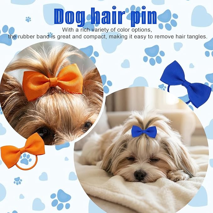 40 Pcs Hair Bows for Dogs, 2 Inches Small Puppy Hair Bows with Rubber Bands Dog Hairs Clips for Yorkie Doggies Cat Kitten Rabbit Pet Grooming
