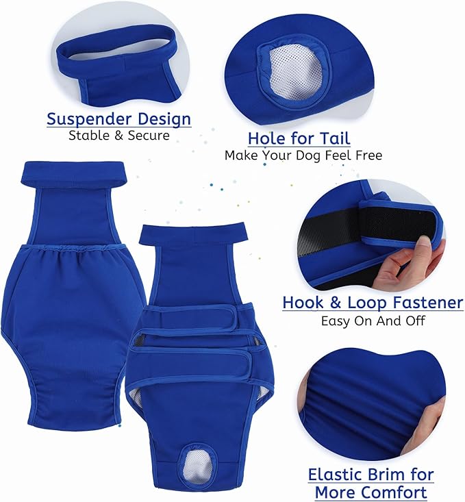 Dog Diapers Female Reusable Washable Period Diaper with Suspender,Adjustable Dog Panties Anti-Harassment, Doggie Diapers for Incontinence, Heat Cycles, or Senior Dogs（XS-XL