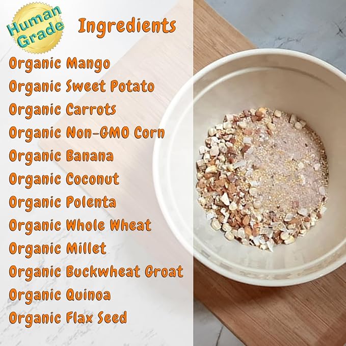 Organic Birdie Bread Mix for Parrots with Bird-Safe Pan, Human-Grade Ingredients, Easy Homemade Parrot Treats for Diet Variety & Enrichment