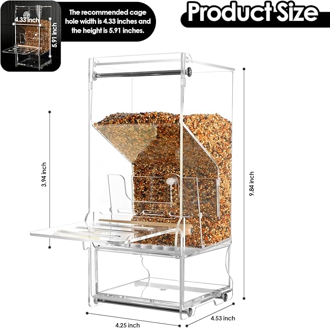 No Mess Bird Feeder Automatic Thickened Bird Seed Food Container Transparent Acrylic Parrot Food Holder with Stand, Bird Feeder for Cage, Reducing-Waste Foraging Feeder for Small Birds