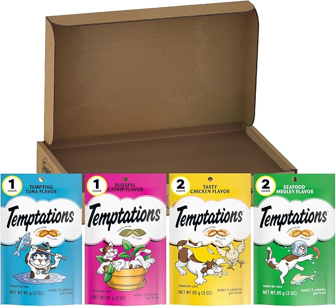 Temptations Cat Treats Classic Crunchy and Soft Feline Favorites Variety Pack, 3 oz. Pouches (Pack of 6)