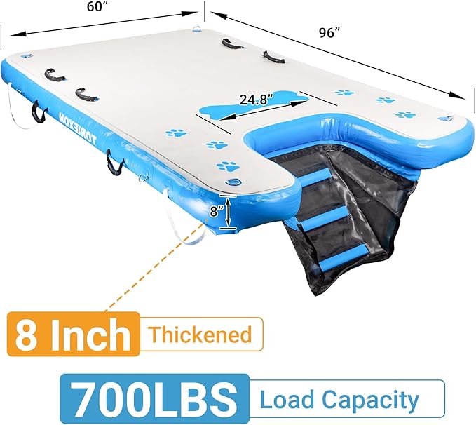 96" x 60" Inflatable Floating Dock & Dog Boat Ramp Heavy Duty, Upgraded 700 LBS Load Capacity, 8in Thickened Pool Ramp, Non-Slip & Puncture-Resistant Surface, for Pools, Lakes, Beaches