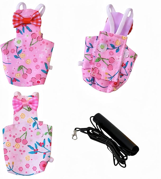 2 Pcs Bird Diapers Bird Harness Flight Suits Diapers with 80in Flying Leash Reusable Parrot Nappy with Waterproof Inner Layer for Cockatiel Budgie Conure Parakeet Lovebird-Pink&White