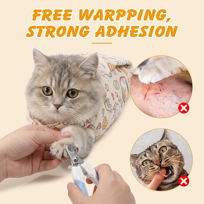 27.6 In Cat Grooming Wrap Self-Adhesive, Cat Wrap for Cutting Nails, Orange Anti-Escape Cat Restraint for Nail Clipping Cat Swaddle Wrap Cat Wrapping Cloth for Pet Cleaning and Beauty (Within 15lbs)