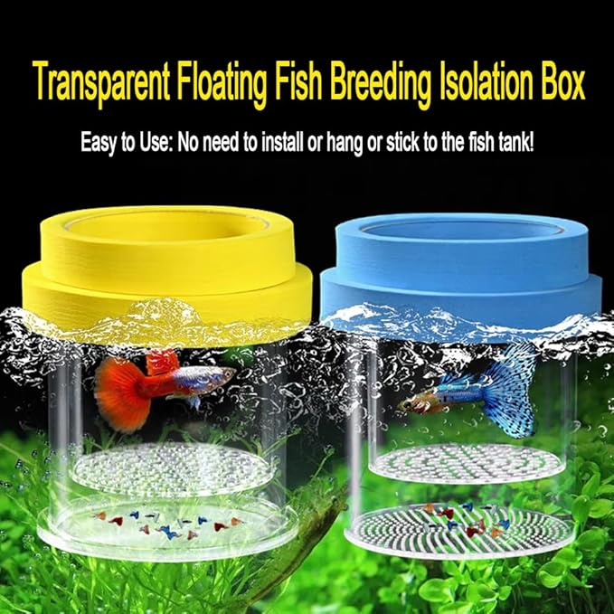 Floating Fish Breeding Box Acrylic Breeding Isolation Box for Aquarium Tank Hatchery Incubator Breeder Box for Baby Fish Betta Shrimp Clownfish Guppy (Yellow, Medium)