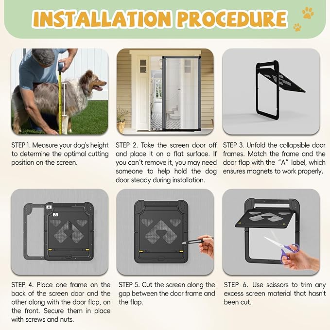 Dog Door for Screen Door, Lockable Pet Door for Sliding Screen Door, Magnetic Auto-Close Door Flap 14 x 11.8 inch, Black