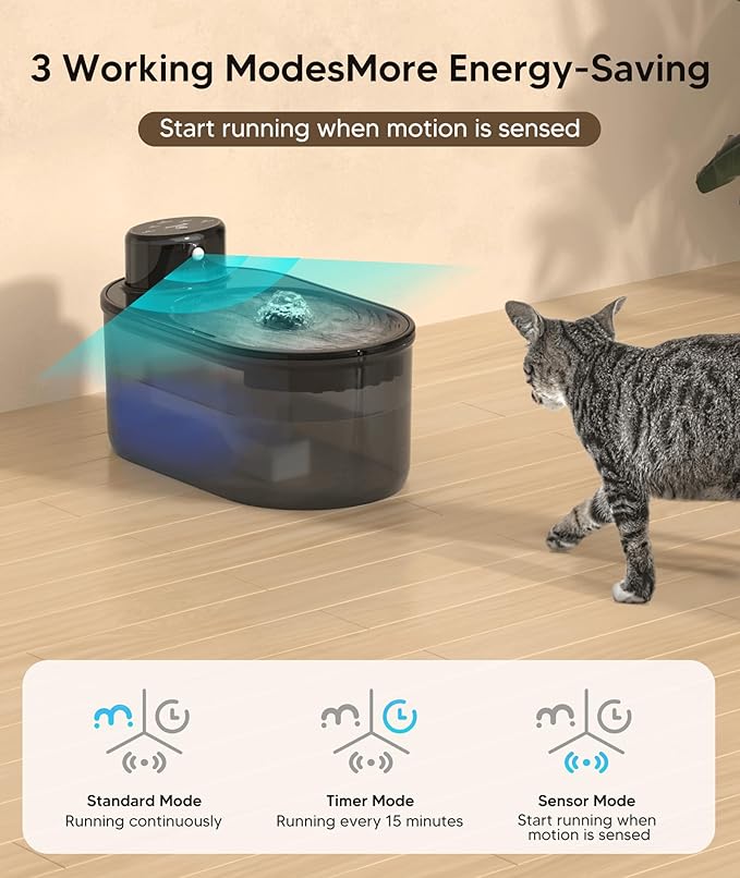 3.2L/108oz Wireless Cat Water Fountain, Dog Water Fountain, Pet Water Fountain with Motion Sensor, Rechargeable and Easy to Clean, Battery Operated Cat Water Fountain with 1 Filters for Cat Inside,Dog